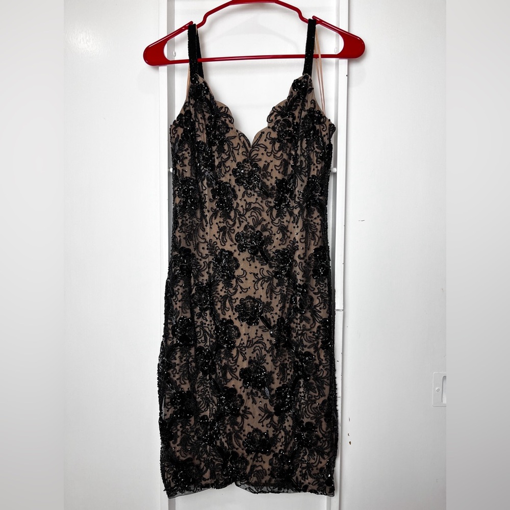 Vintage Lillie Rubin Beaded Mini party  DRESS Black S  (Read Description)